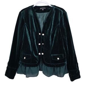 INC Emerald Green Velvet Christmas Holiday Party Mixed Media Blazer, Size Large
